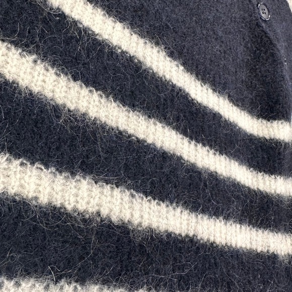 Sezane Sweater Trudy Jumper Womens S Navy Blue White Moahir‎ Wool Blend Luxury - Picture 2 of 9